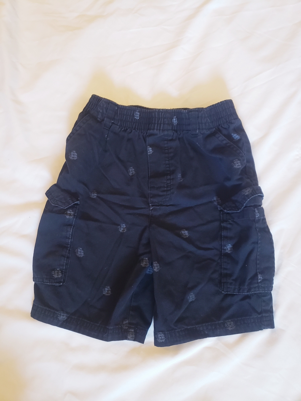 5T Boys Black Cargo Shorts with Ship Print